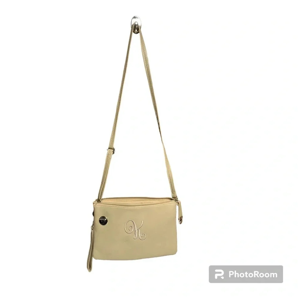 Initials, Inc taupe slim purse plenty of storage adjustable strap K initial